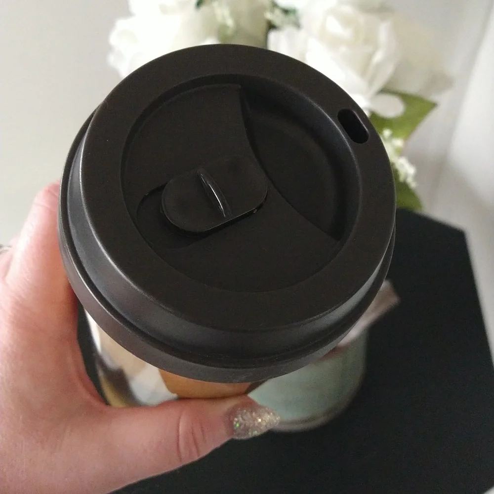 Kate Spade printed coffee themed insulated tumbler travel cup